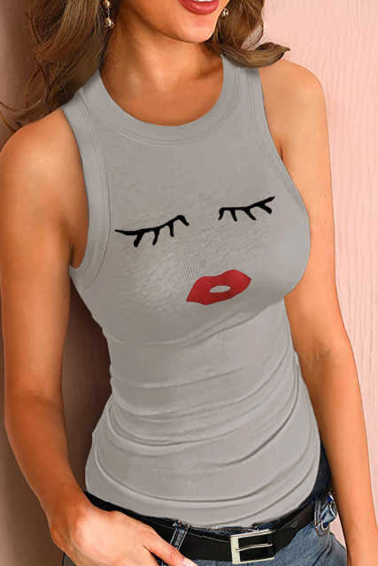 Gray Crew Neck Eyelash Pattern Ribbed Knit Tank LC256631-11