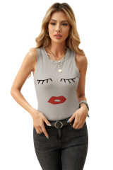 Gray Crew Neck Eyelash Pattern Ribbed Knit Tank LC256631-11