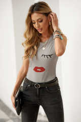 Gray Crew Neck Eyelash Pattern Ribbed Knit Tank LC256631-11