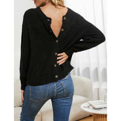 Black Button Front Double Wear Knit Cardigan TQF281013-2