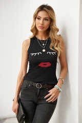 Black Crew Neck Eyelash Pattern Ribbed Knit Tank LC256631-2