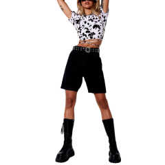 White Cow Print Short Sleeve Crop Top TQK210696-1