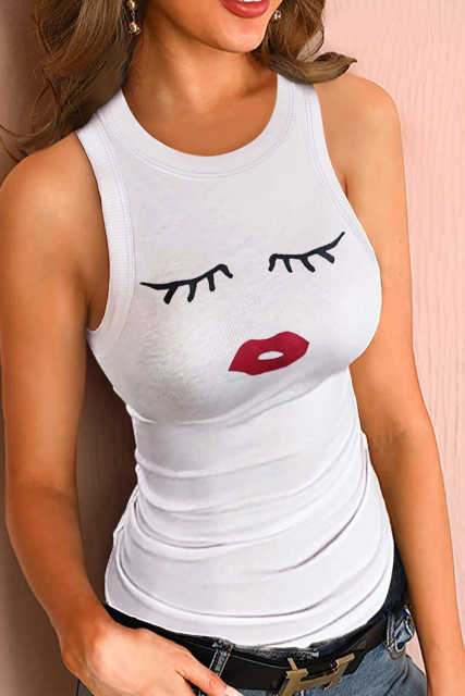 White Crew Neck Eyelash Pattern Ribbed Knit Tank LC256631-1