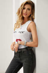 White Crew Neck Eyelash Pattern Ribbed Knit Tank LC256631-1