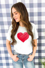 White Valentine Heart-shaped Print Short Sleeve Top LC25213889-1