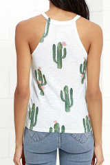 White Crew Neck Cactus Print Tank Top LC2561176-1