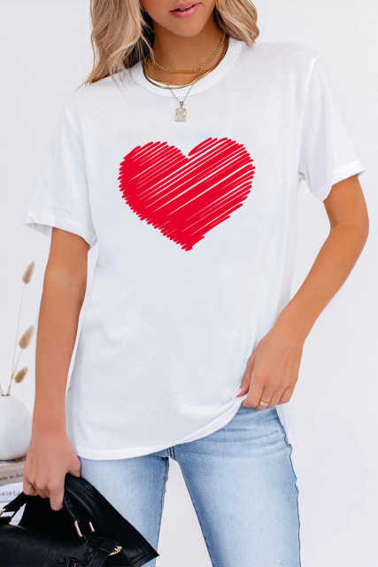 White Valentine Heart-shaped Print Short Sleeve Top LC25213889-1