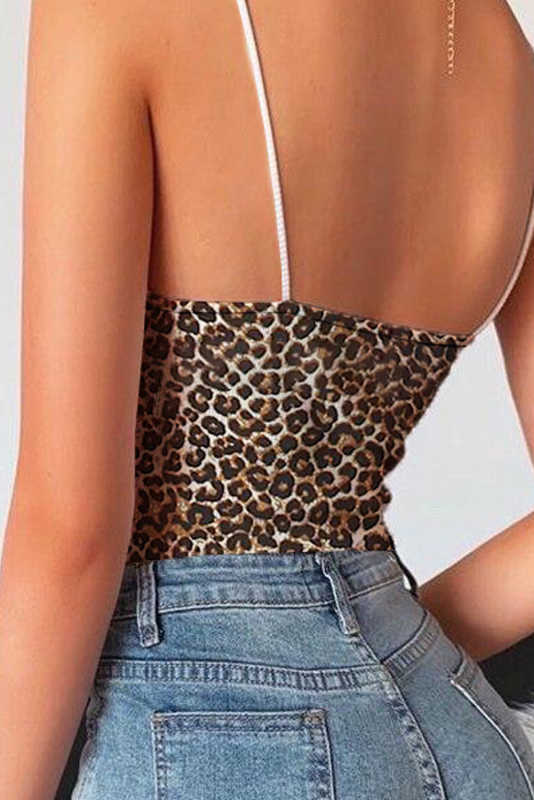 Leopard Print Crop Spaghetti Straps Camisole LC256900-20