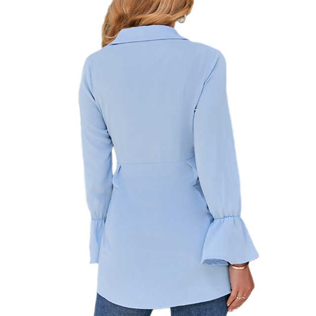 Light Blue Tie Waist Button Fashion Shirt TQF221005-30