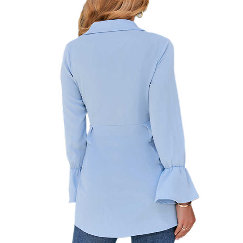 Light Blue Tie Waist Button Fashion Shirt TQF221005-30