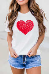 White Valentine Heart-shaped Print Short Sleeve Top LC25213889-1