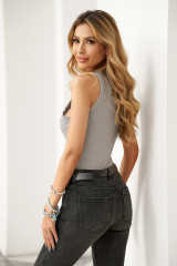 Gray Crew Neck Eyelash Pattern Ribbed Knit Tank LC256631-11