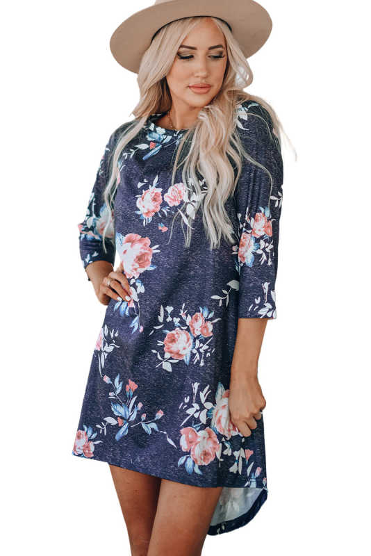 Gray Vintage Floral 3/4 Sleeves T-shirt Dress LC6111573-11