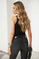 Black Crew Neck Eyelash Pattern Ribbed Knit Tank LC256631-2