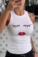 White Crew Neck Eyelash Pattern Ribbed Knit Tank LC256631-1