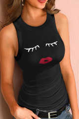Black Crew Neck Eyelash Pattern Ribbed Knit Tank LC256631-2