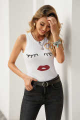 White Crew Neck Eyelash Pattern Ribbed Knit Tank LC256631-1