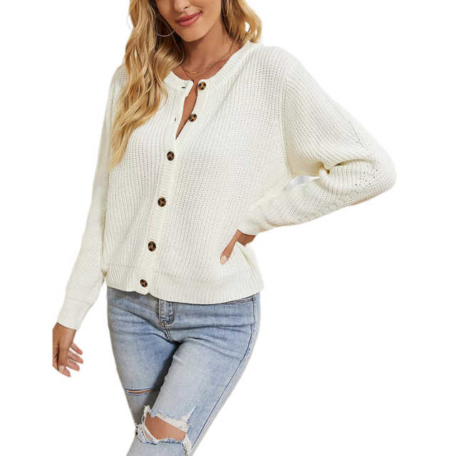 White Button Front Double Wear Knit Cardigan TQF281013-1
