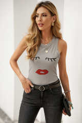 Gray Crew Neck Eyelash Pattern Ribbed Knit Tank LC256631-11