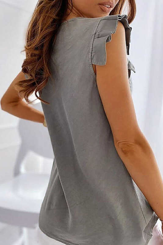 Gray V-Neck Daisy Print Casual Tank Top LC256837-11