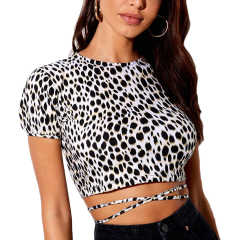 Leopard Print Short Sleeve Crop Top TQK210696-20