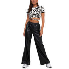 Black White Zebra Print Short Sleeve Crop Top TQK210696-37