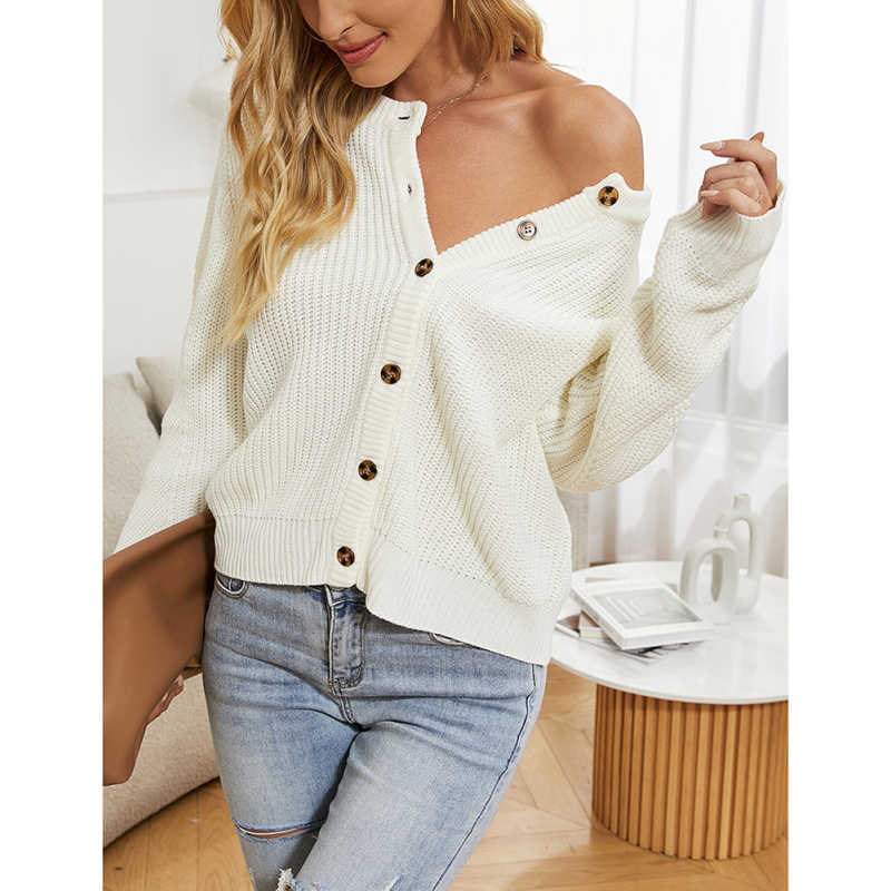 White Button Front Double Wear Knit Cardigan TQF281013-1
