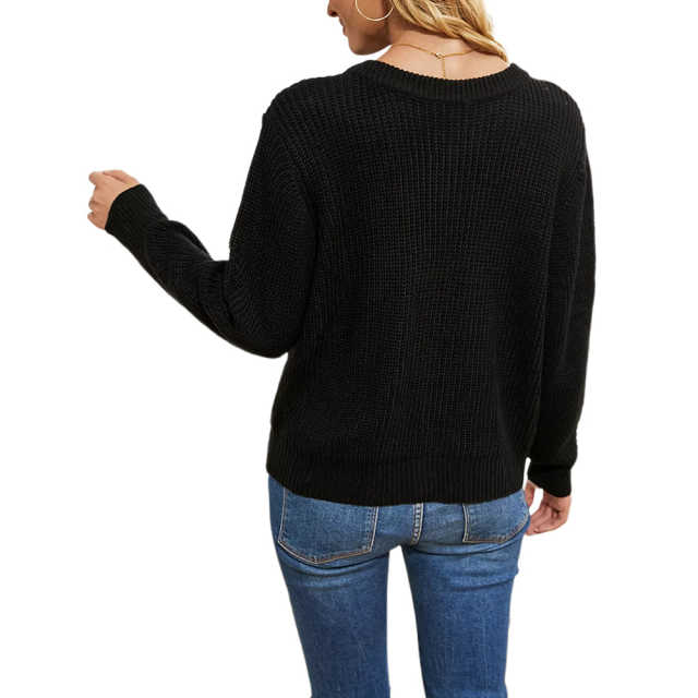 Black Button Front Double Wear Knit Cardigan TQF281013-2