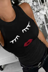 Black Crew Neck Eyelash Pattern Ribbed Knit Tank LC256631-2