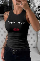 Black Crew Neck Eyelash Pattern Ribbed Knit Tank LC256631-2