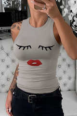 Gray Crew Neck Eyelash Pattern Ribbed Knit Tank LC256631-11