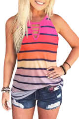 Multicolor Colorful Striped Hollow Out Camisole LC2566286-22