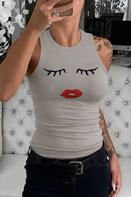 Gray Crew Neck Eyelash Pattern Ribbed Knit Tank LC256631-11