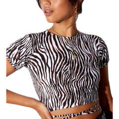 Khaki Zebra Print Short Sleeve Crop Top TQK210696-21