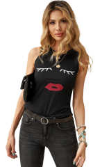 Black Crew Neck Eyelash Pattern Ribbed Knit Tank LC256631-2