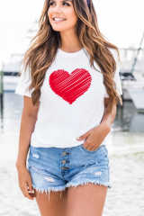 White Valentine Heart-shaped Print Short Sleeve Top LC25213889-1