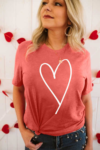 Valentine Heart Shape Print Tee LC25213728-3