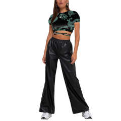 Green Dragon Print Short Sleeve Crop Top TQK210696-9