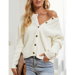 White Button Front Double Wear Knit Cardigan TQF281013-1