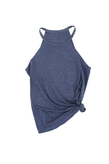 Blue Solid Color Crew Neck Tank Top LC2564998-5