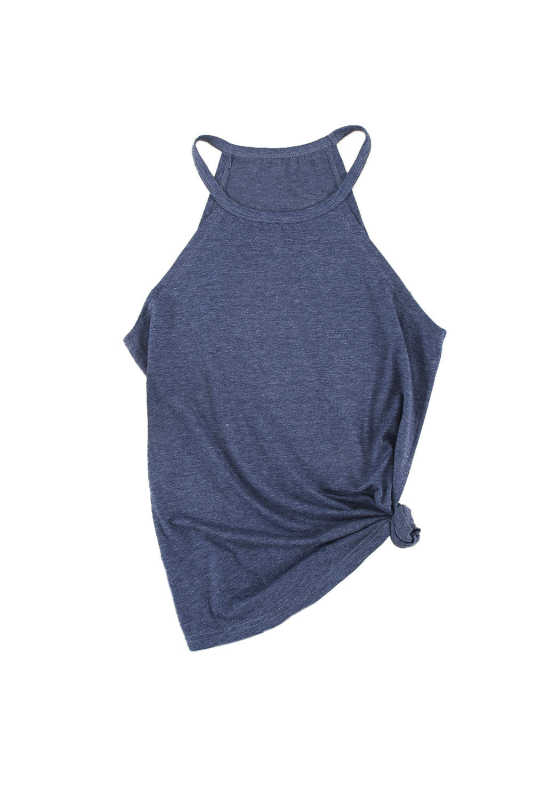 Blue Solid Color Crew Neck Tank Top LC2564998-5
