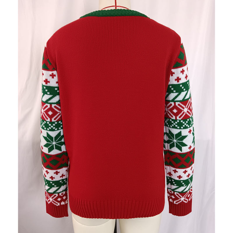 Red Embroidery Christmas Tree and Letter Knit Sweater