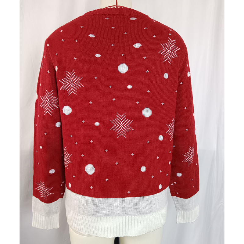 Red Knitted Cartoon PatternJacquard Christmas Sweater