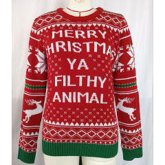 Red Embroidery Letter Pattern Knit Sweater