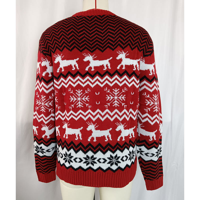 Red Snowflake Pattern Round Neck Chrismas Sweater