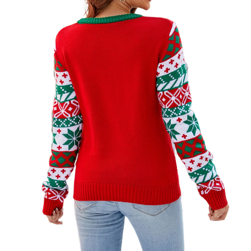 Red Embroidery Christmas Tree and Letter Knit Sweater