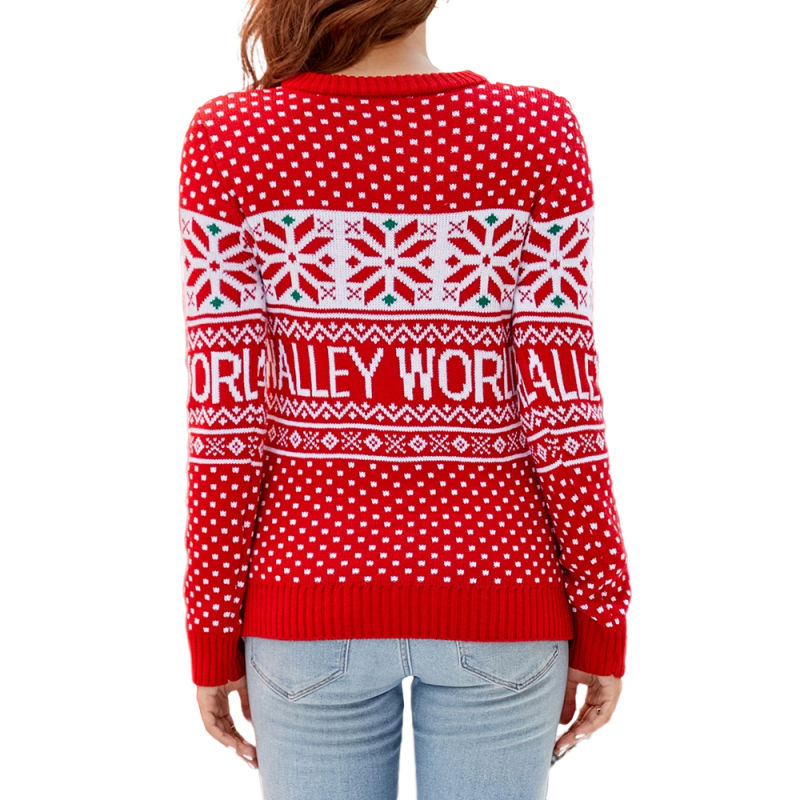 Red Embroidery Cartoon and Letter Pattern Knit Sweater