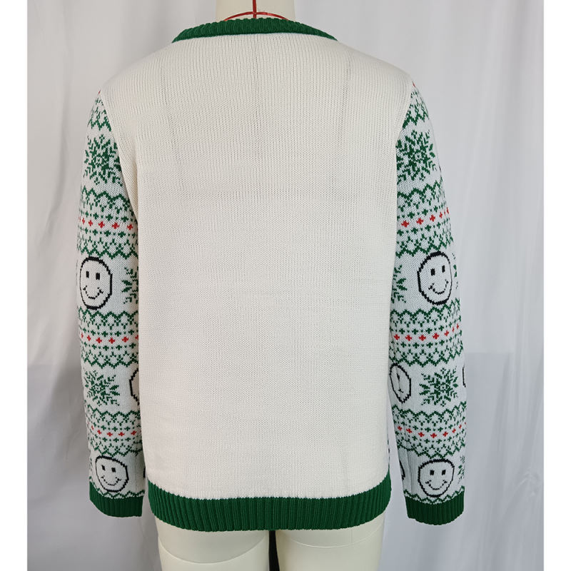 Green Holloween Pullover Smile Pattern Knit Sweater