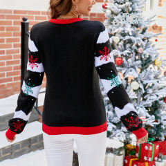 Black Embroidery Letter Pattern Knit Sweater