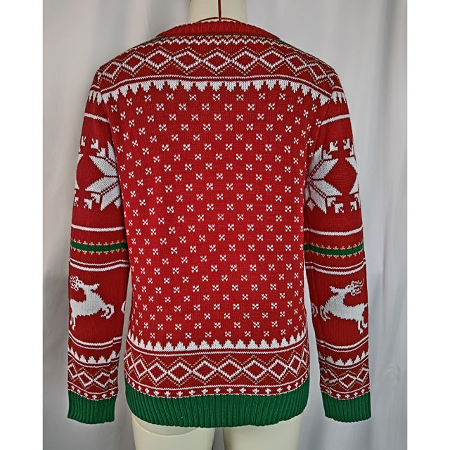 Red Embroidery Letter Pattern Knit Sweater